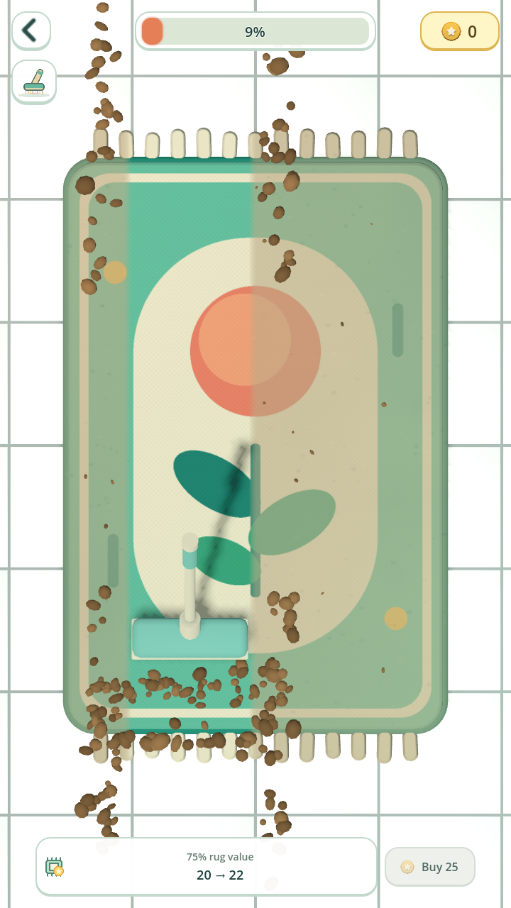 Carpet Cleaner gameplay showing a brush revealing a flower patterned rug